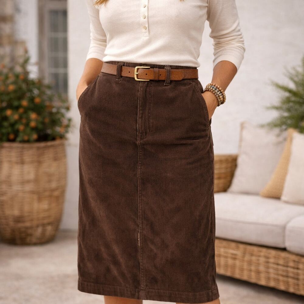 Eddie Bauer VTG SZ 12 100% Cotton Corduroy Long Pencil Skirt In Chocolate Brown